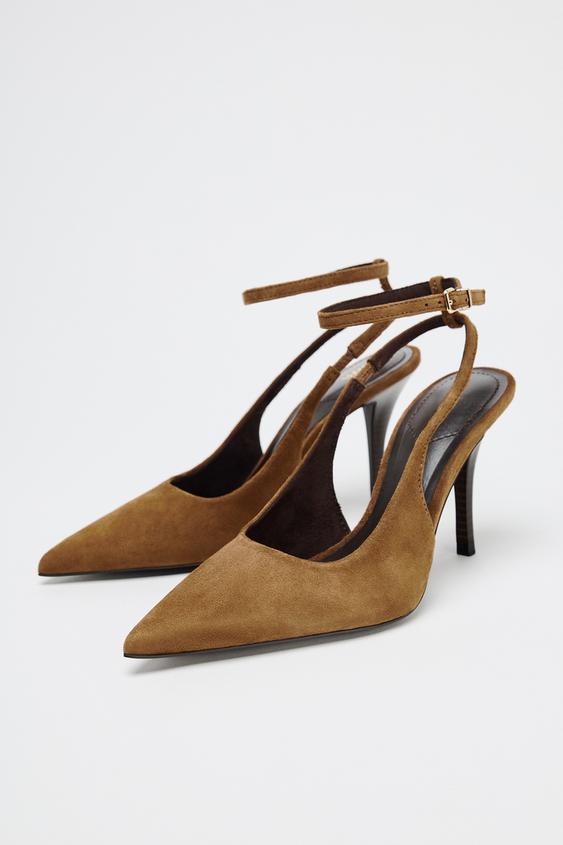کفش پاشنه بلند زنانه زارا SPLIT SUEDE SLINGBACK HEELS