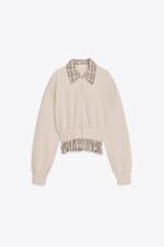 سویشرت زنانه زارا CONTRAST POPLIN SWEATSHIRT