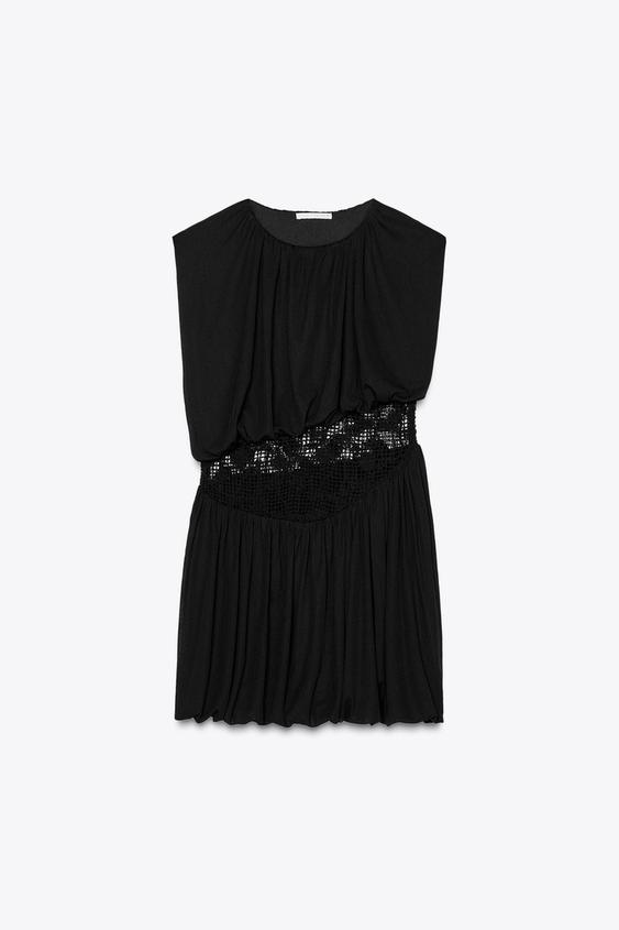 لباس کوتاه زنانه زارا CONTRAST CROCHET DRESS