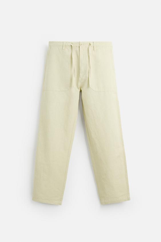 شلوار مردانه زارا LINEN/COTTON STRAIGHT-LEG TROUSERS