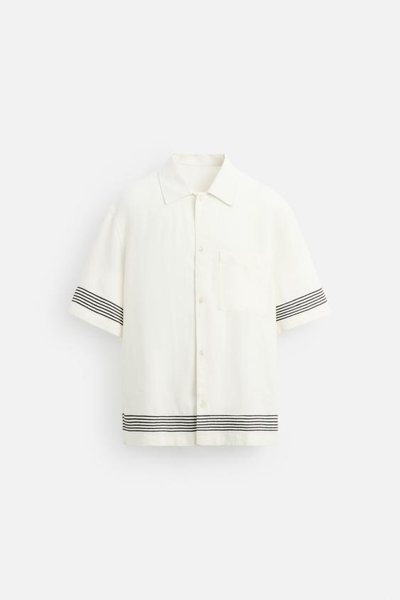 پیراهن مردانه زارا 100% LINEN PANELLED SHIRT