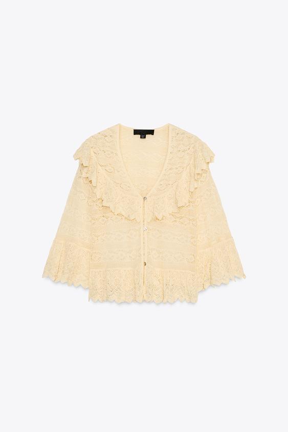 بلوز زنانه زارا POINTELLE KNIT BLOUSE WITH RUFFLES