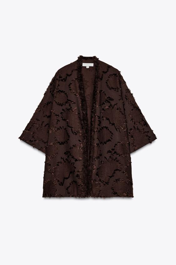ژاکت کیمونو زنانه زارا TEXTURED FABRIC KIMONO JACKET