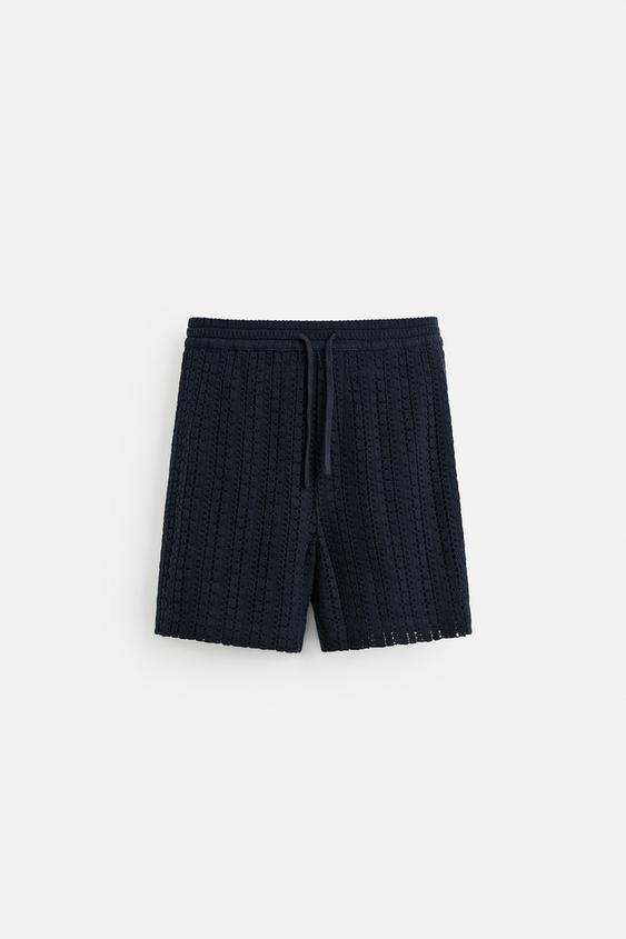 شلوارک مردانه زارا TEXTURED CROCHET BERMUDA SHORTS