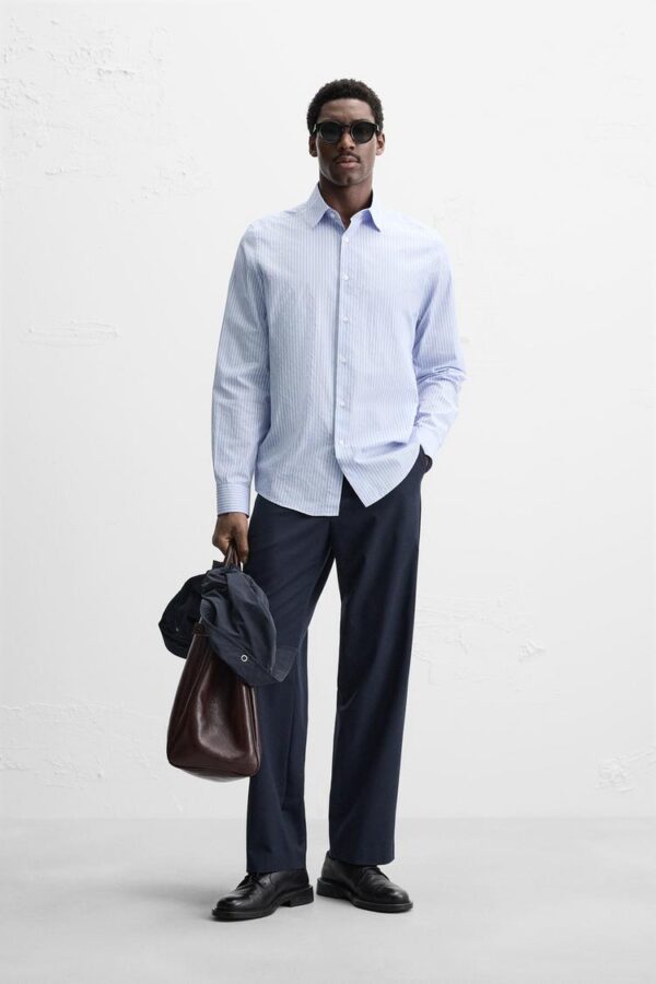 پیراهن مردانه زارا STRIPED SHIRT WITH CONTRAST COLLAR