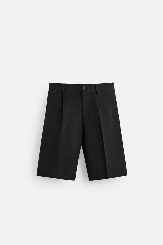 شلوارک مردانه زارا LIMITED EDITION LINEN/COTTON PLEATED BERMUDA SHORTS