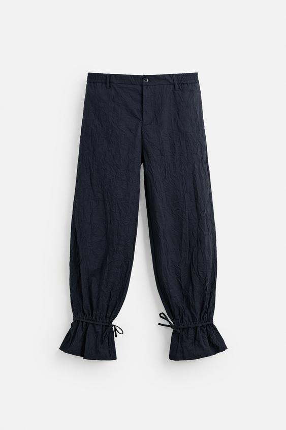 شلوار مردانه زارا CRINKLED EFFECT COTTON TROUSERS