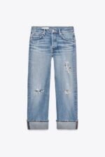 شلوار جین زنانه زارا TRF RIPPED STRAIGHT-LEG MID-WAIST JEANS