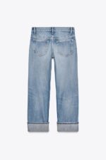 شلوار جین زنانه زارا TRF RIPPED STRAIGHT-LEG MID-WAIST JEANS
