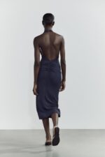 لباس مجلسی زنانه زارا LONG HALTER NECK GATHERED DRESS