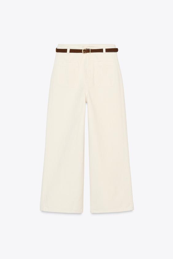 شلوار جین زنانه زارا Z1975 HIGH-WAIST WIDE-LEG CROPPED JEANS WITH BELT