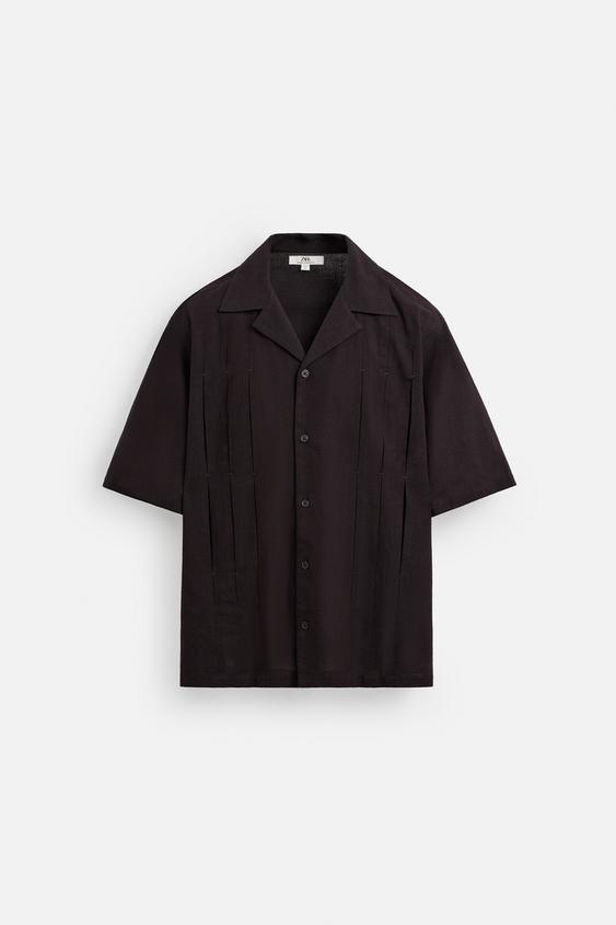 پیراهن مردانه زارا COTTON/LINEN PLEATED SHIRT