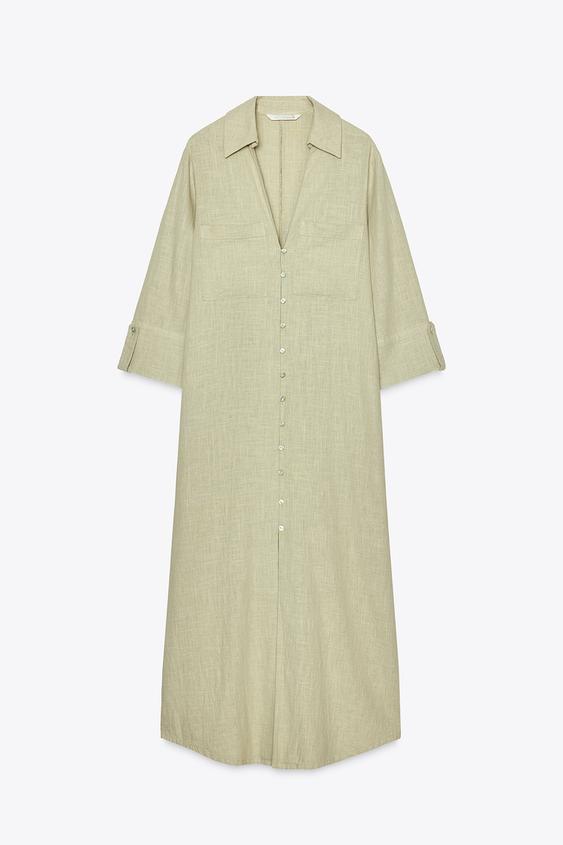 لباس بلند زنانه زارا LINEN BLEND SHIRT DRESS