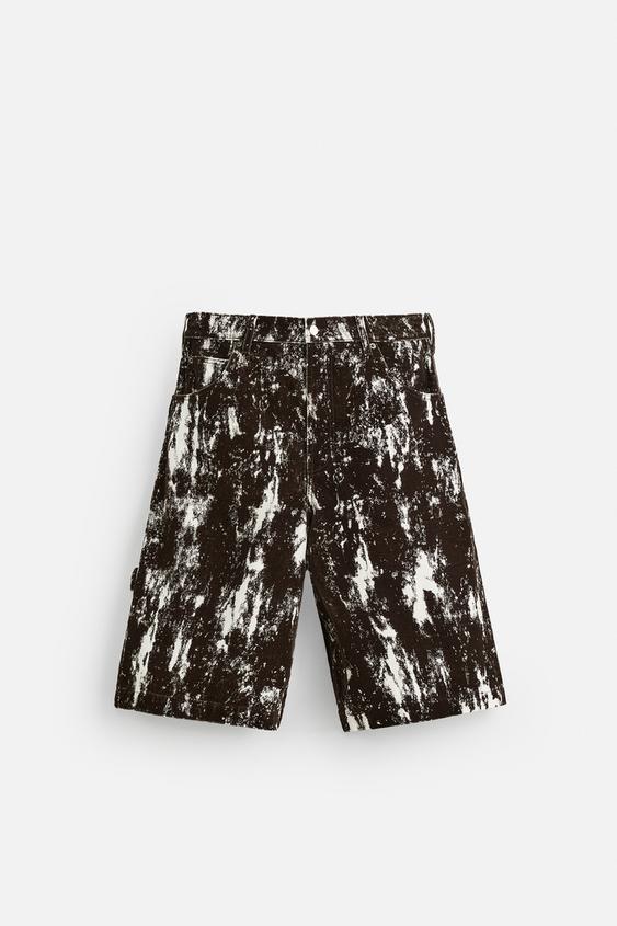 شلوارک مردانه زارا ANIMAL PRINT DENIM BERMUDA SHORTS