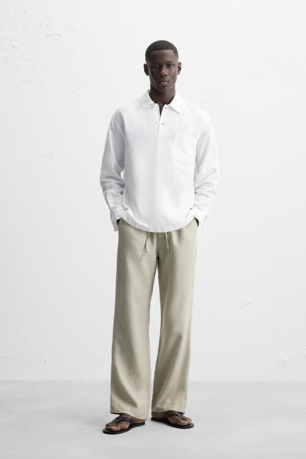 پیراهن مردانه زارا LINEN/COTTON POLO SHIRT