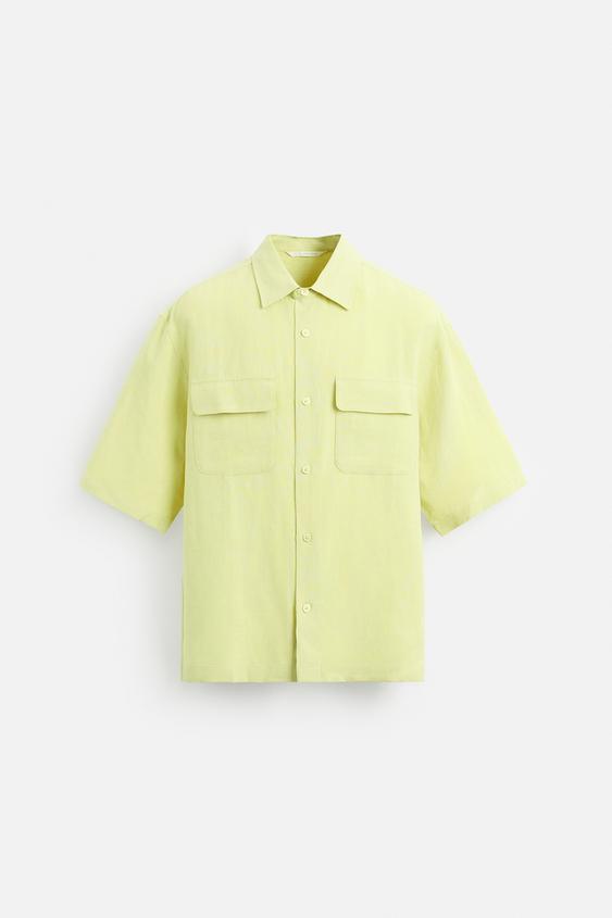 پیراهن لینن مردانه زارا 100% LINEN SHIRT WITH POCKETS