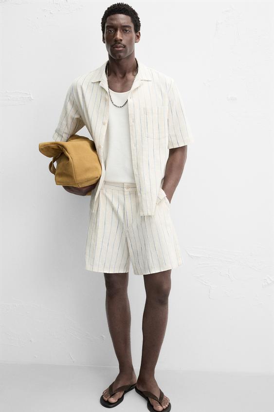 شلوارک مردانه زارا STRIPED TEXTURED BERMUDA SHORTS