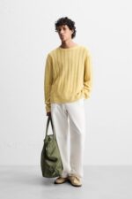 پلیور لنین مردانه زارا 100% RIBBED LINEN SWEATER