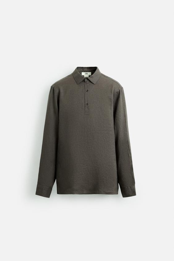 پیراهن لینن مردانه زارا 100% LINEN POLO SHIRT