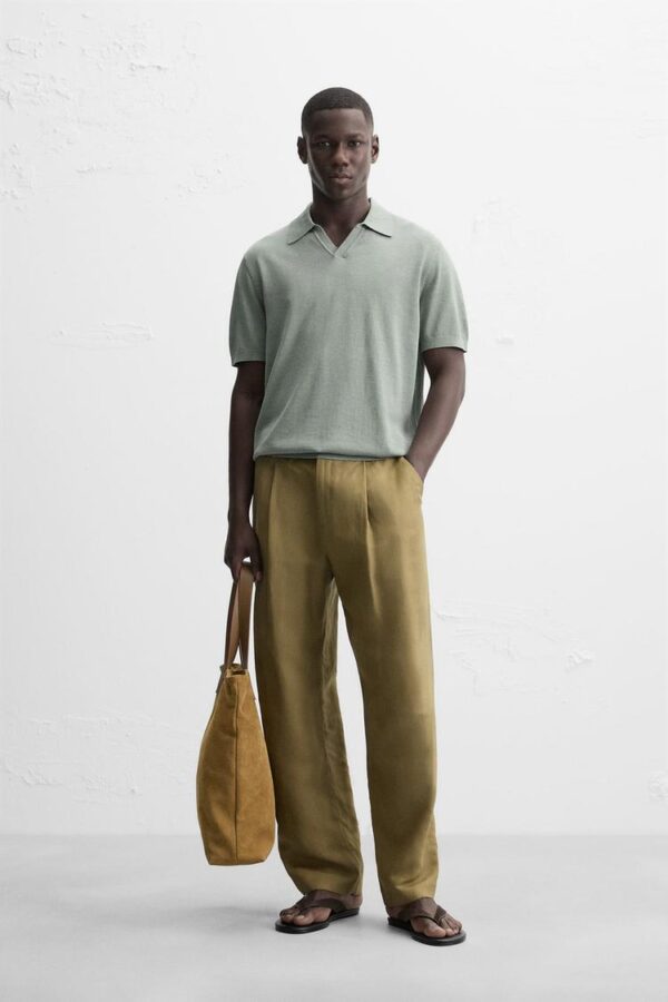 پولوشرت مردانه زارا COTTON/SILK KNIT POLO SHIRT