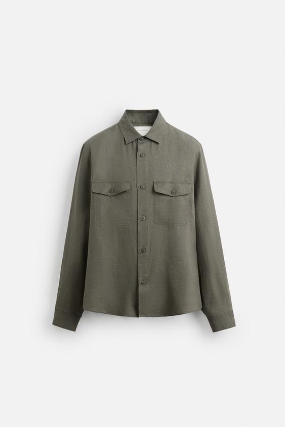 پیراهن لینن مردانه زارا 100% LINEN OVERSHIRT