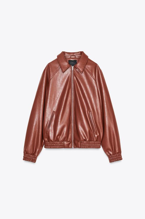 جکت زنانه زارا LEATHER EFFECT BOMBER JACKET