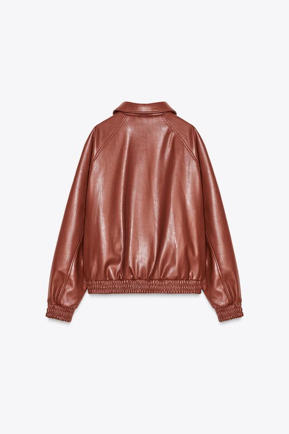 جکت زنانه زارا LEATHER EFFECT BOMBER JACKET