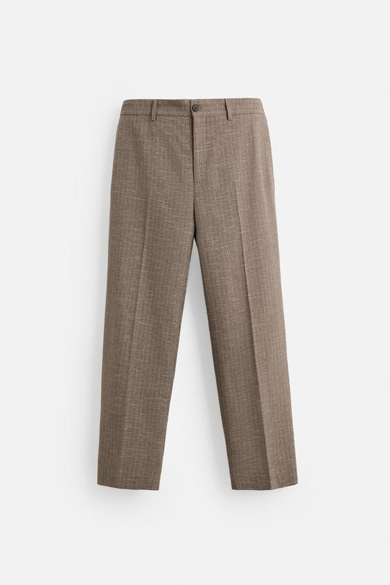 شلوار مردانه زارا STRIPED TEXTURED SUIT TROUSERS