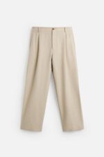 شلوار مردانه زارا LINEN/COTTON PLEATED TROUSERS