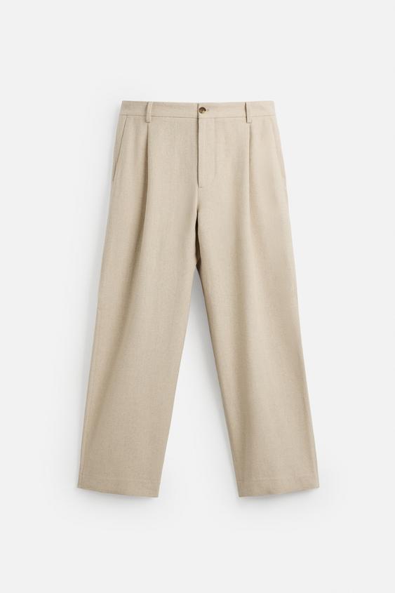 شلوار مردانه زارا LINEN/COTTON PLEATED TROUSERS