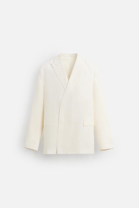 کت لینن مردانه زارا DOUBLE-BREASTED 100% LINEN BLAZER