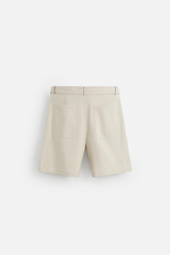 شلوارک مردانه زارا PLEATED BERMUDA SHORTS WITH BELT