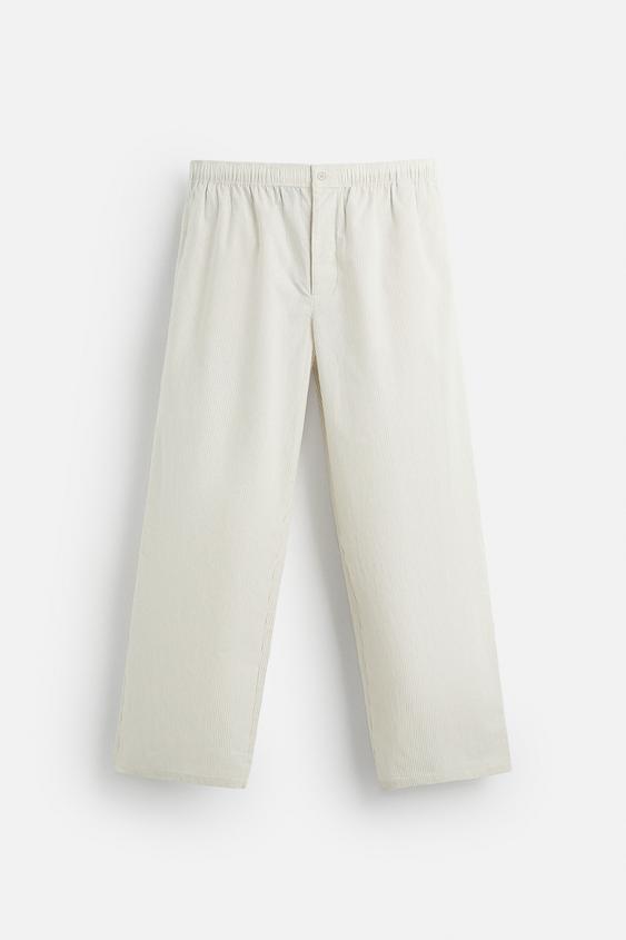 شلوار مردانه زارا STRIPED COTTON/HEMP TROUSERS