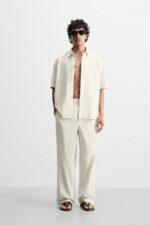 شلوار مردانه زارا STRIPED COTTON/HEMP TROUSERS