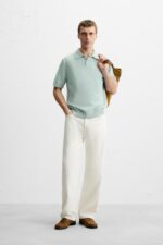 پولوشرت مردانه زارا TEXTURED KNIT POLO SHIRT