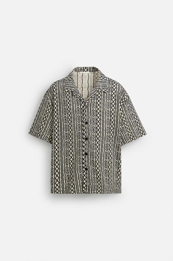 پیراهن ژاکارد مردانه زارا RELAXED FIT PERFORATED JACQUARD SHIRT