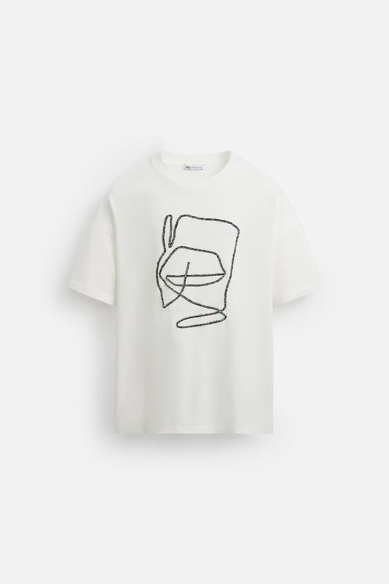 تیشرت مردانه زارا CONTRAST EMBROIDERY SHIRT