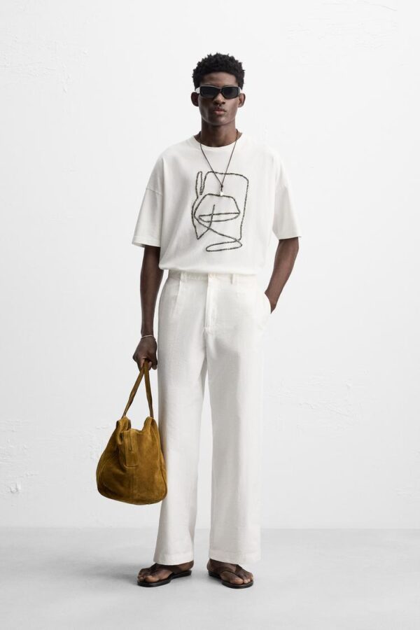 تیشرت مردانه زارا CONTRAST EMBROIDERY SHIRT