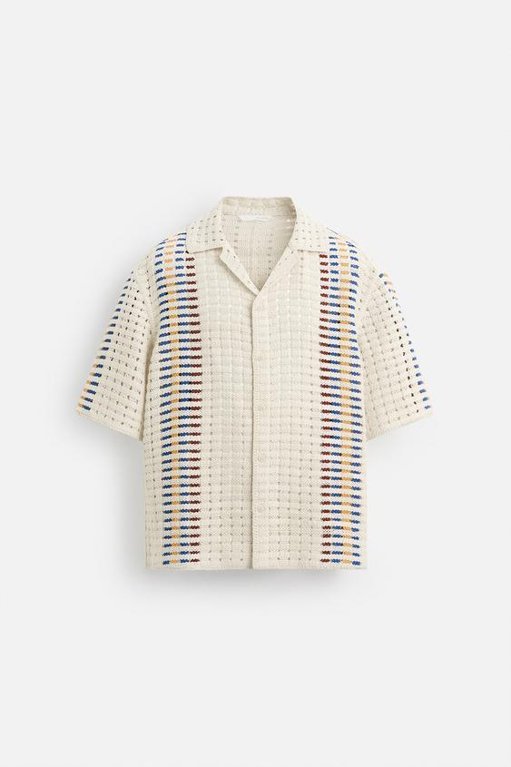 پیراهن مردانه زارا STRIPED CROCHET SHIRT