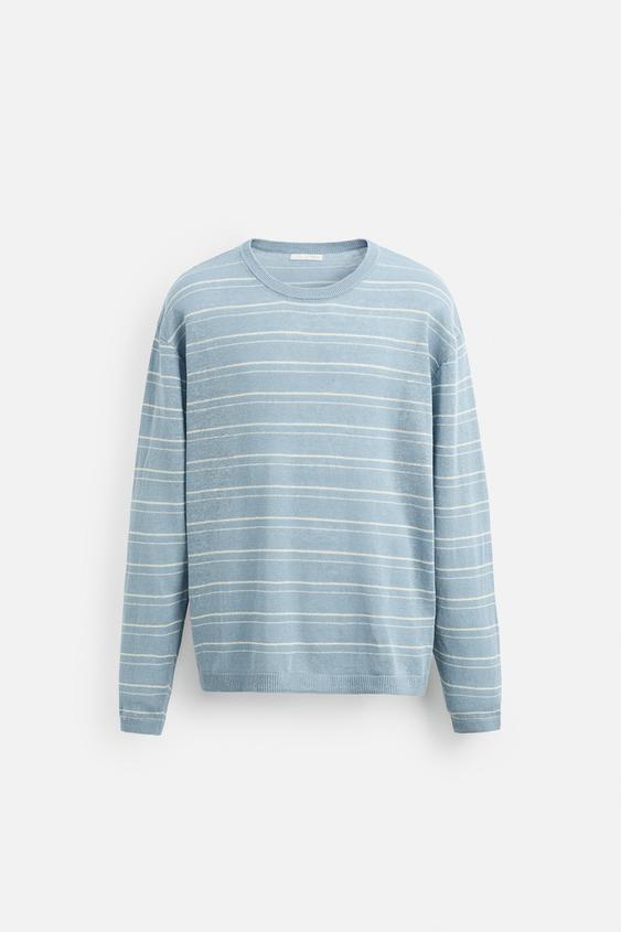 سویشرت لینن مردانه زارا 100% LINEN STRIPED SWEATER