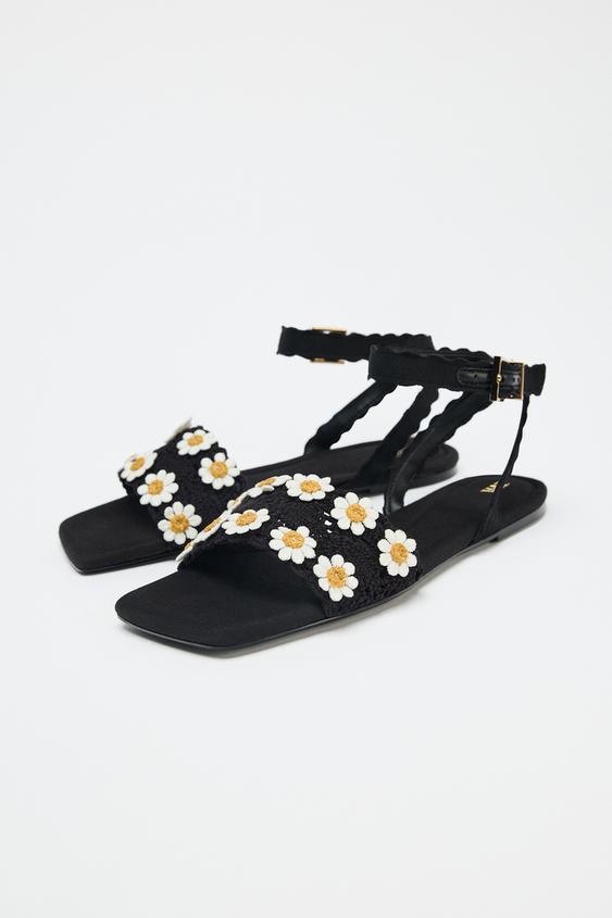 صندل فلت زنانه زارا FLORAL CROCHET SANDALS