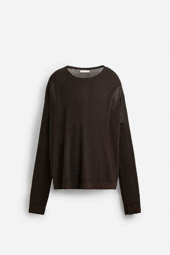 پلیور لینن مردانه زارا LINEN BLEND TEXTURED SWEATER