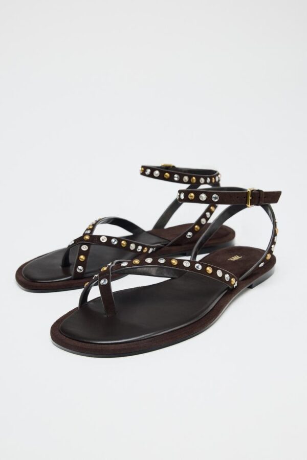 صندل زنانه زارا BEADED LEATHER SANDALS