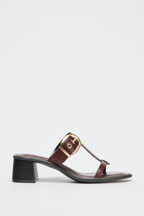 صندل زنانه زارا LEATHER BLOCK HEEL SANDALS