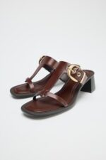 صندل زنانه زارا LEATHER BLOCK HEEL SANDALS