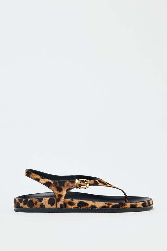 صندل زنانه زارا LEOPARD PRINT LEATHER SANDALS