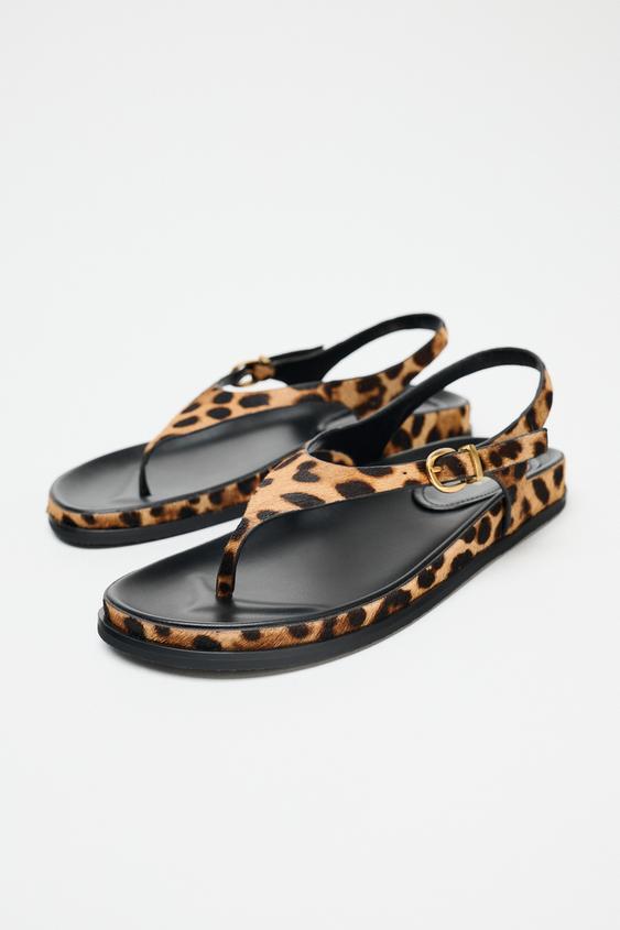 صندل زنانه زارا LEOPARD PRINT LEATHER SANDALS