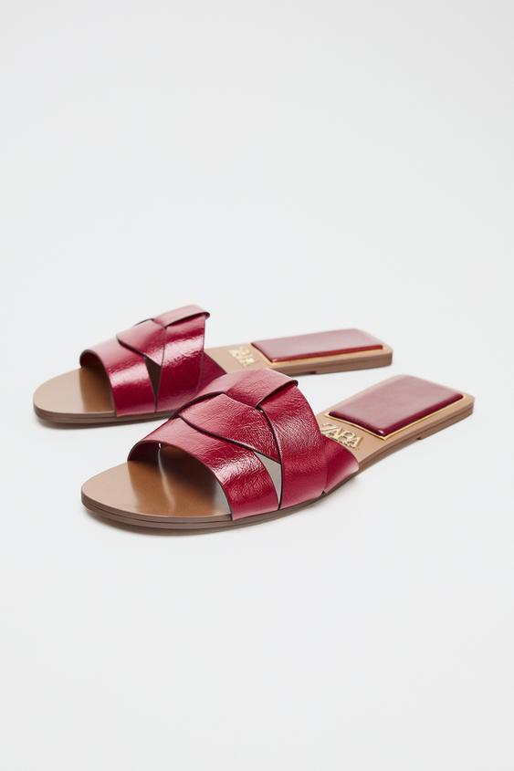 صندل زنانه زارا CROSS-OVER LEATHER SLIDES