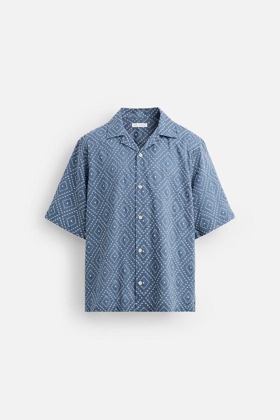 پیراهن مردانه زارا CONTRAST EMBROIDERY SHIRT