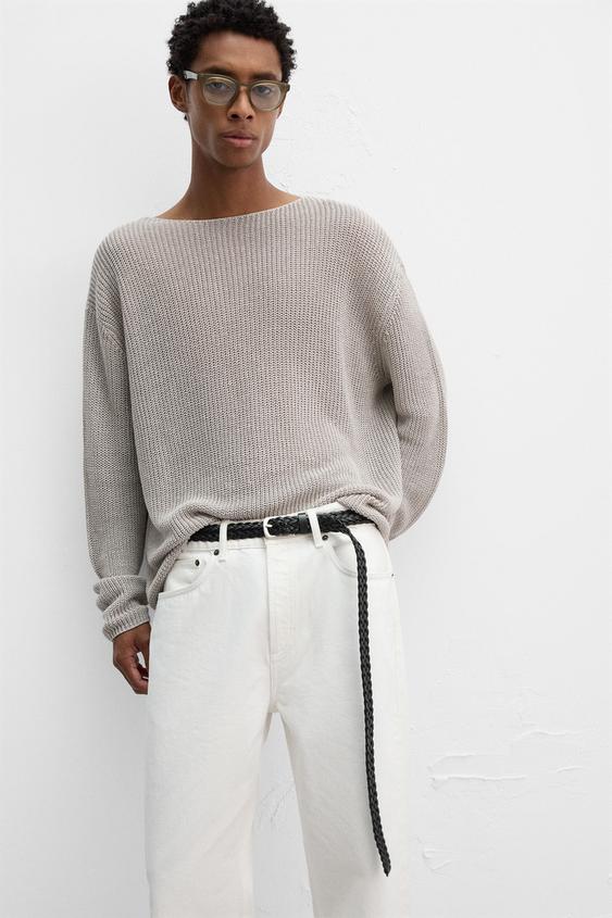 کمربند چرم مردانه زارا LONG BRAIDED LEATHER BELT